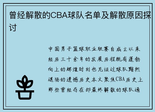 曾经解散的CBA球队名单及解散原因探讨